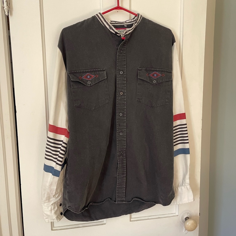 Vintage Cotton Western Button Down Mandarin Collar
